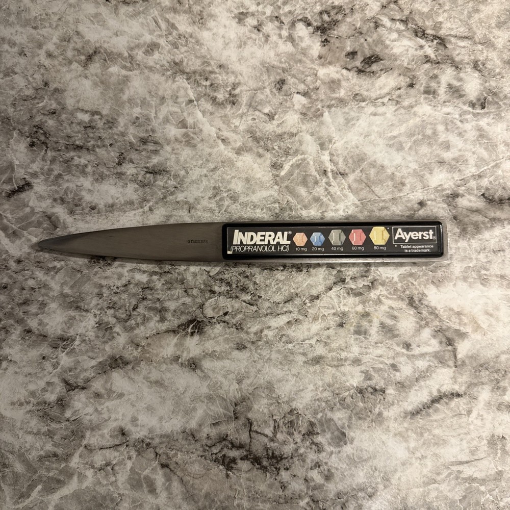 Pharmaceutical Drug Rep 8″ Inderal Tablet Ayerst Letter Opener