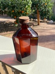 BEAUTIFUL Antique Amber Squibb embossed Glass Drug or Pharmacy Jar, 7“ Tall