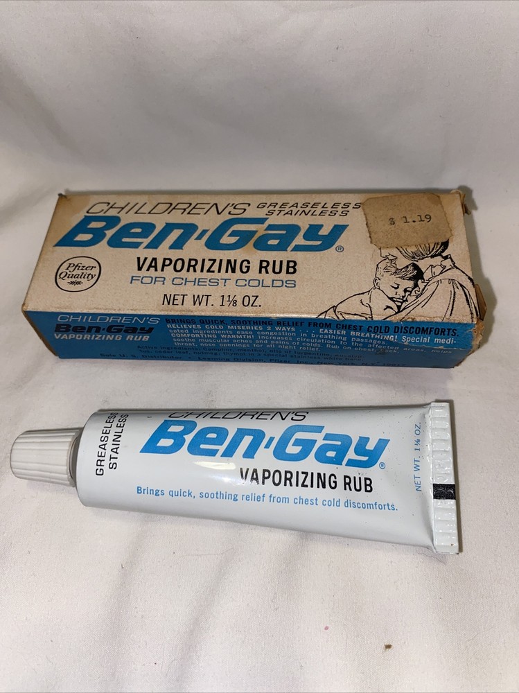 Vintage 1966 Children’s Ben Gay BEN-GAY VAPORIZING RUB in box metal tube NOS