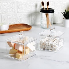 SheeChung 2-Pack Modern Square Acrylic Qtip Holder – Clear Apothecary Jars wi…