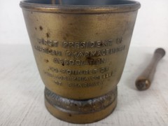 Vintage Brass Mortar Pestle Daniel B. Smith American Pharmaceutical Association