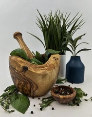 Hand Made Free Form Olive Wood Mortar & Pestle