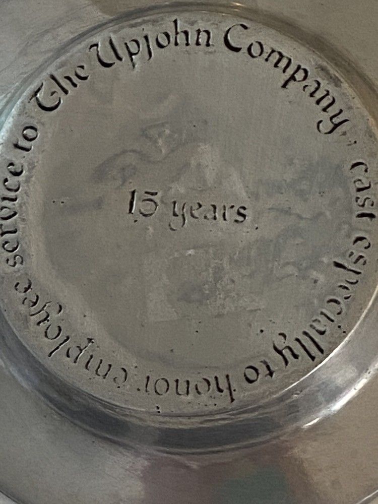 Upjohn Company 15 Year Pewter Service Award Engraved Trinket Dish Set Of 2
