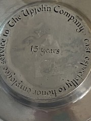 Upjohn Company 15 Year Pewter Service Award Engraved Trinket Dish Set Of 2