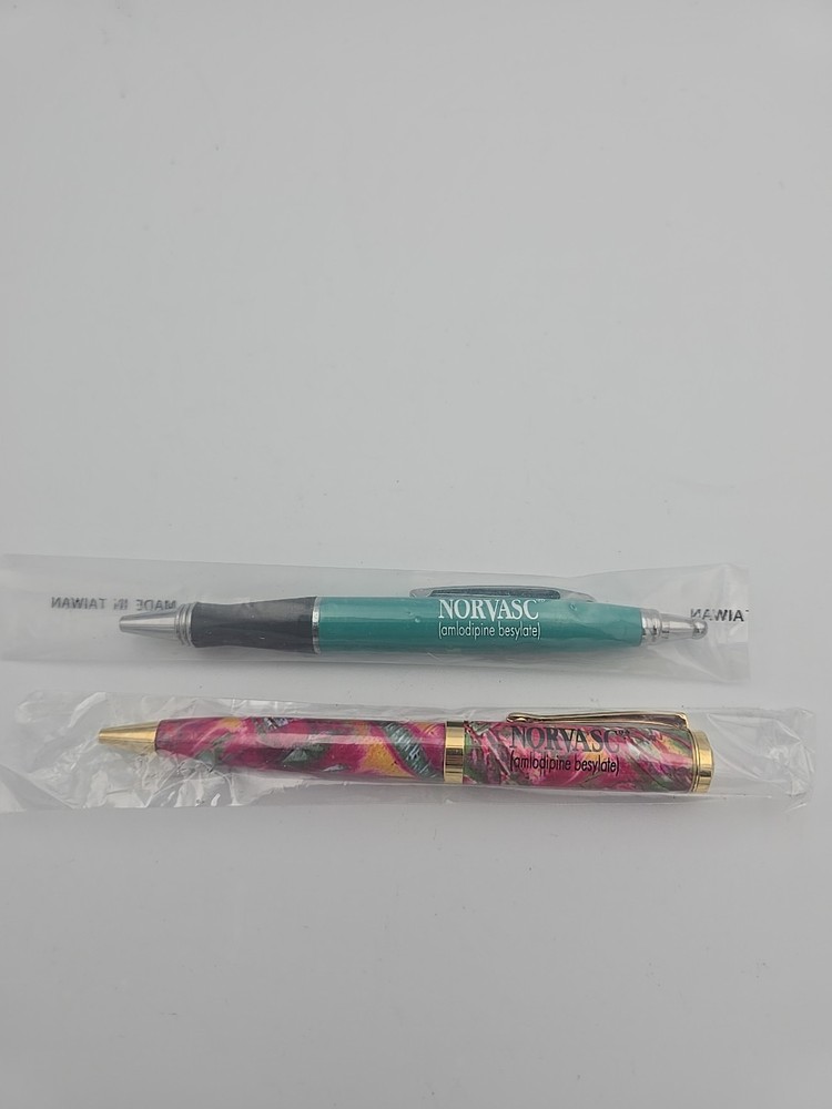 Pharmaceutical Drug Rep Pen Norvasc Pfizer Gold Green Pink Metal Lot 3
