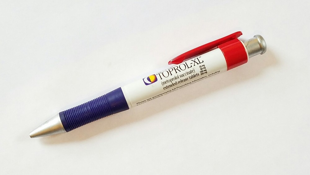 Drug Rep Writing Pen Toprol-XL Multicolor Red, White, Blue metal black ink