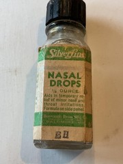 Vintage Silverfin Nasal Drops Bottle 1/2 Ounce Burrough Bros Baltimore USA