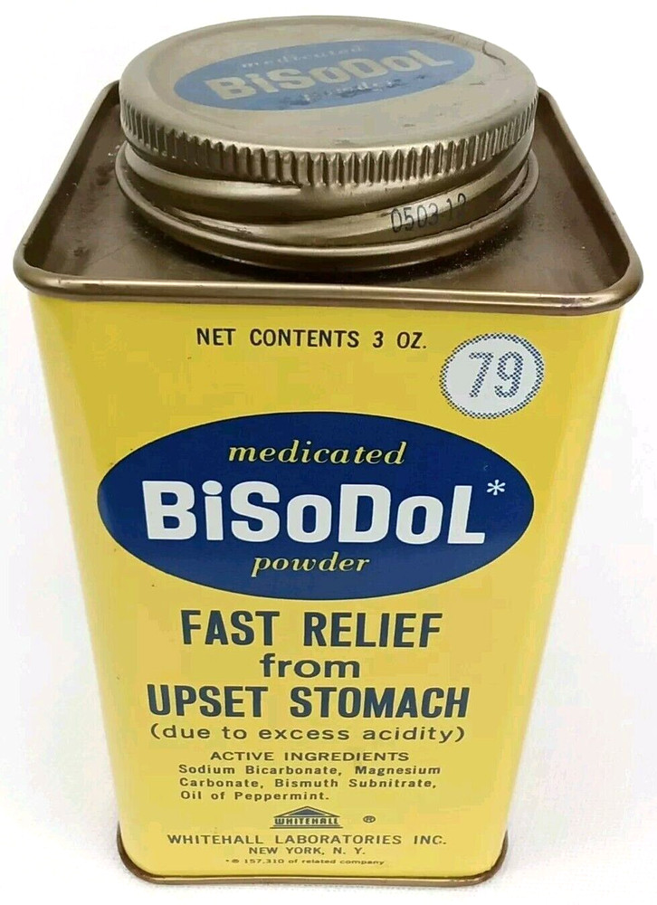 Vintage 1950s BiSoDol Antacid Metal Advertising Tin New York NY