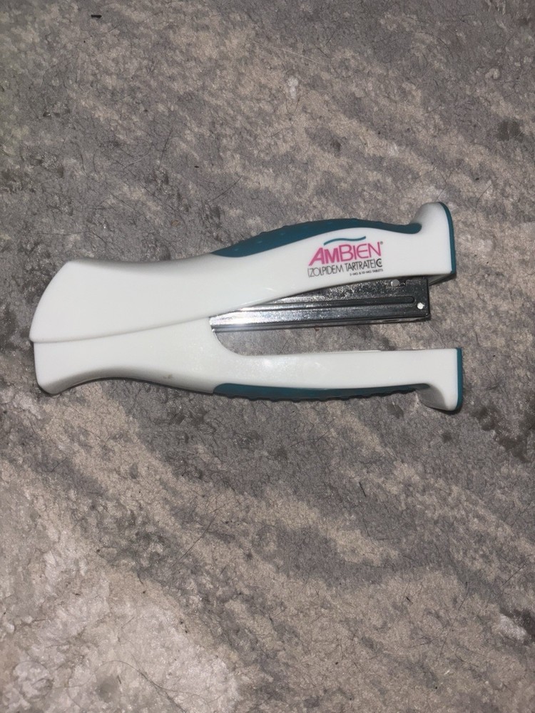 Ambien White & Teal STAPLER Drug Rep Pharmaceutical Promo Advertising
