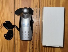 Femhrt Portable Mini Handheld Battery Fan, Silver/Black, 2-Blade Push Button