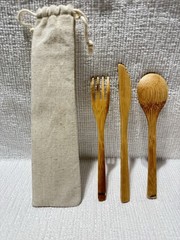 (2) Eli Lilly Pharma.Co.-3 Pc Wooden Cutlery Sets In Logo Canvas Drawstring Bags