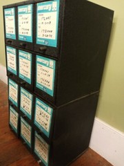Vintage 1950s – stacking 12 compartment Pharmacy File Pill Cabinet industrial