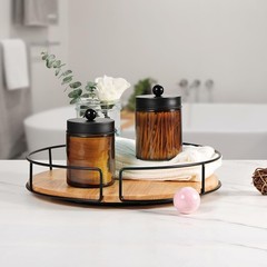 Amolliar Amber Glass Qtip Holder, Apothecary Jars with Matte Black Metal Lid …