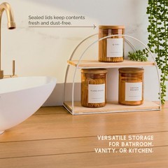 Vase and Vessel Mini Glass Apothecary Jars with Bamboo Lids, Small Bathroom a…