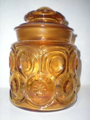 Vintage Amber Yellow Moon & Star Glass Canister Apothecary Jar 7″ LE Smith