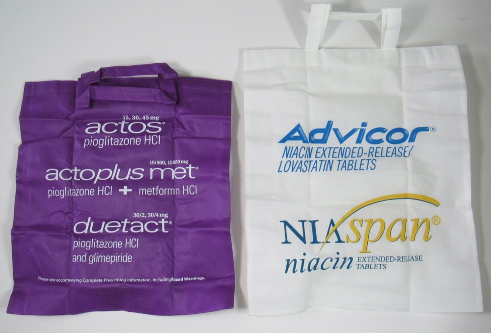 Actos Advicor Foldable Reuseable Tote Bag Drug Rep Pharmaceutical Promo Lot of 2