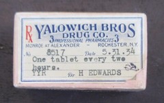 1934 Druggists Prescription Pill Box Yallowich- Bros. Drug Co. Rochester, NY
