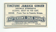 1 Vintage Label TINCTURE JAMAICA GINGER Patterson’s Drug Shoppe Oklahoma City OK