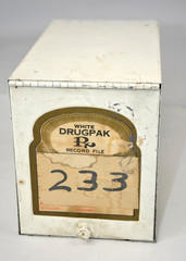 DRUGPAK RECORD FILE metal apothecary Pharmacy cabinet Vtg Drug Package Box Tin