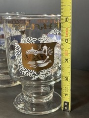 4 MCM Apothecary Pharmacy Medical Rx Gold Trim Footed Bar Drinking Glasses