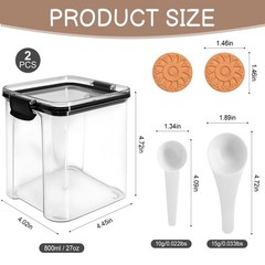Airtight Brown Sugar Container 800ml/27OZ (2-Pack) Clear Storage Jars with 2 …