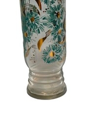 ViNTaGe MiD CeNTuRy GLaSs 11″ Apothecary Jar ReTRo AQuA BLuE & GoLD FLYING BIRDS