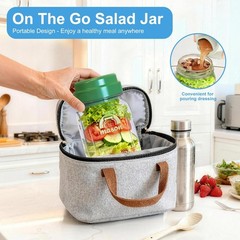 [UPGRADE] 4 Pack Green Salad Jars with Lids and Airtight Silicone Dressing Cu…