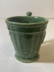 Vintage Coricidin Green Pottery Mug RX Galen Schering Pharmacy Cup Mortar Pestle