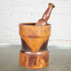 Vintage Mid-Century Modern Hand Turned Wood Mortar and Pestle 1950