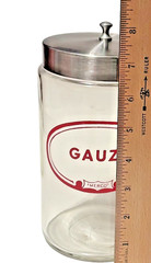 MERCO Gauze Glass Medical Apothecary Glass Jar with Lid 7.5″ Vintage READ / SEE*