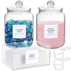 Glass Jars and Dryer Sheet Holder, Dispenser Set with Lids and Labels, Contai…