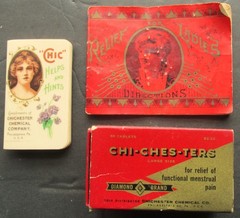 Vintage Group Of CHICHESTER Menstrual Medicine Items Booklet Box Celluloid Book