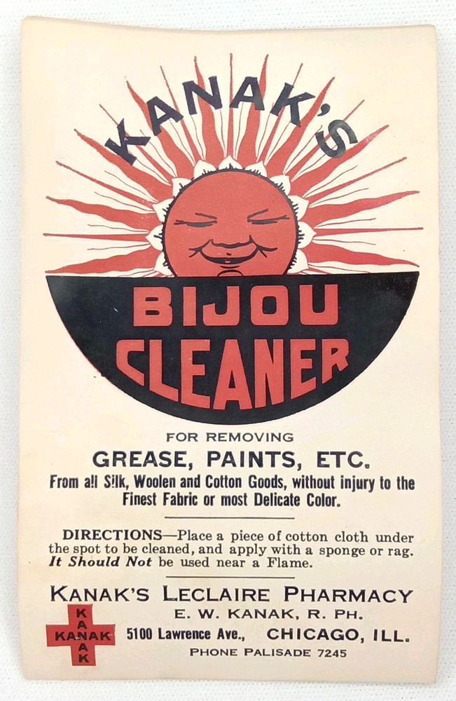 MCM Advertisement Anthropomorphic Sun Bijou Cleaner Kanak’s Pharmacy 1950s