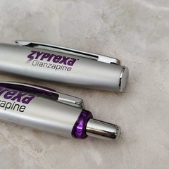HTF 2 Zyprexa Pens Drug Rep Pharmaceutical Promo Medical Advertising Metal *READ