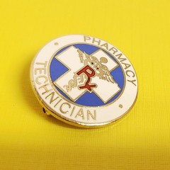 Vtg. PHARMACY TECHNICIAN Caduceus Rx Cross Round Enamel Lapel Pin