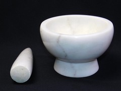 Vintage Solid Granite Large Mortar and Pestle White Gray Swirl