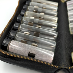 Vintage Medical Apothecary Travel Kit w/14 Glass Vials & Folding Leather Case