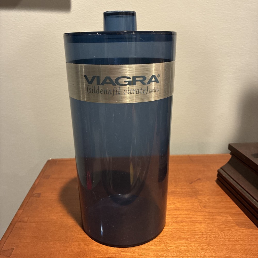Vtg 1995 VIAGRA Jar Storage Container CANISTER Pharmaceutical Drug Promo BLUE