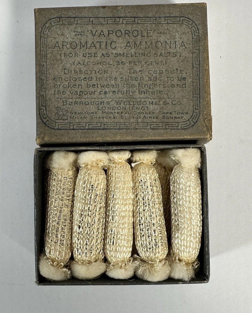 Antique Vaporole Aromatic Ammonia Set Silk Wrapped Ampoules In Box