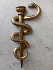 Vintage Brass Rod of Asclepius Medicine Symbol Serpent Snake Two Parts Removable