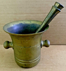 Vintage SOLID BRASS Mortar & Pestle Apothecary Pharmacy CORICIDIN