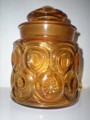 Vintage Amber Yellow Moon & Star Glass Canister Apothecary Jar 7″ LE Smith