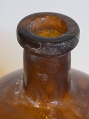 VINTAGE HANDMADE Large Apothecary Glass Bottle Amber Brown 12″