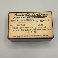 1942 Louisville KY Apothecary Medicine Box Brown Hotel