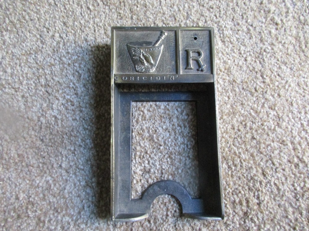 Vtg Coricidin RX Pharmacy Prescription Memo Paper Pad Holder Brass RARE ⭐️