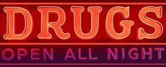 DRUGS – OPEN ALL NIGHT NEW Sign: 28″ Wide Diecut USA STEEL – NOT A NEON SIGN