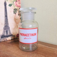 Vintage Apothecary Glass Jar Bottle with lid, Pharmacy Medical Decor, Medicine