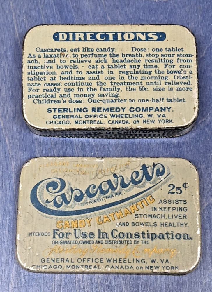 Antique Tin Cascarets Candy Cathartic Laxative Sterling Remedy Co Constipation