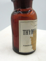 BW – 1890’s Powers Weightman Thymol Powder Philada PA 3 “ Amber Medicine bottle