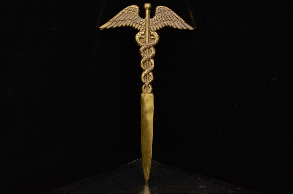 Vintage Brass Letter Opener Caduceus Medical 9″ 5.4oz